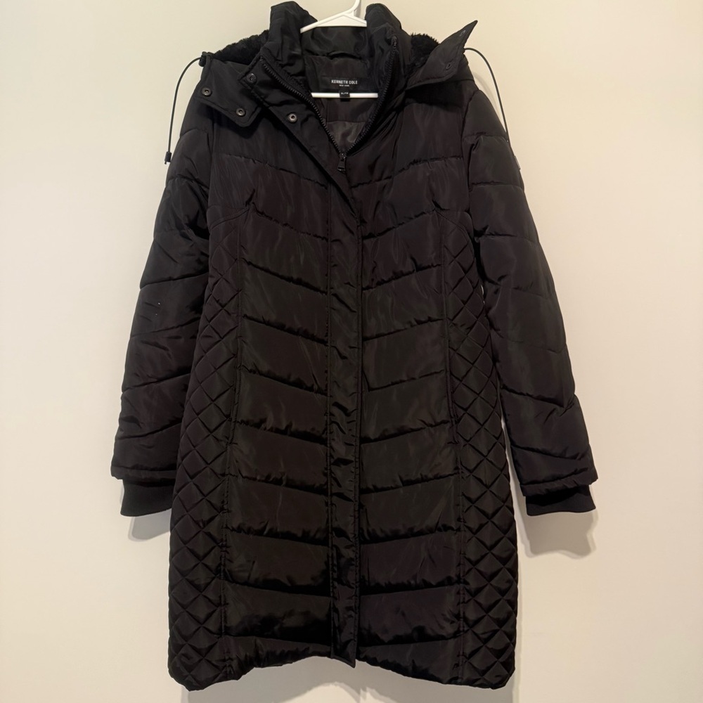 Kenneth Cole New York Black Puffer Women’s Warm Hooded Long Quilted XL Jacket